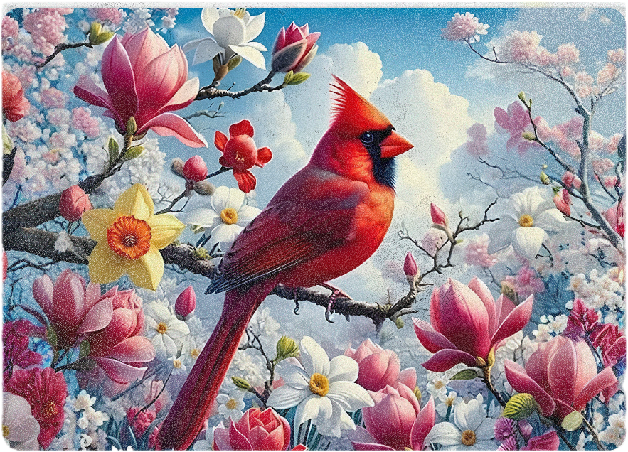 Red Cardinal Spring Blossoms Tempered Glass Cutting Board – 8×11