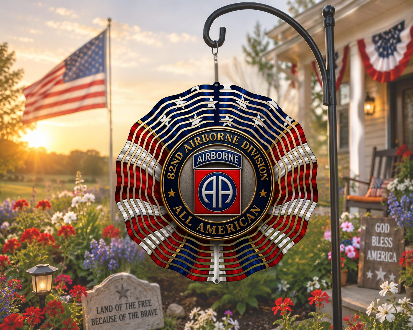 82nd Airborne Division All American Patriotic Flag Wind Spinner