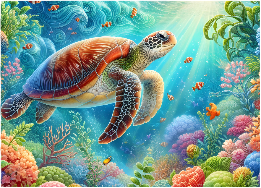 Sea Turtle Coral Reef Tempered Glass Cutting Board – 8×11