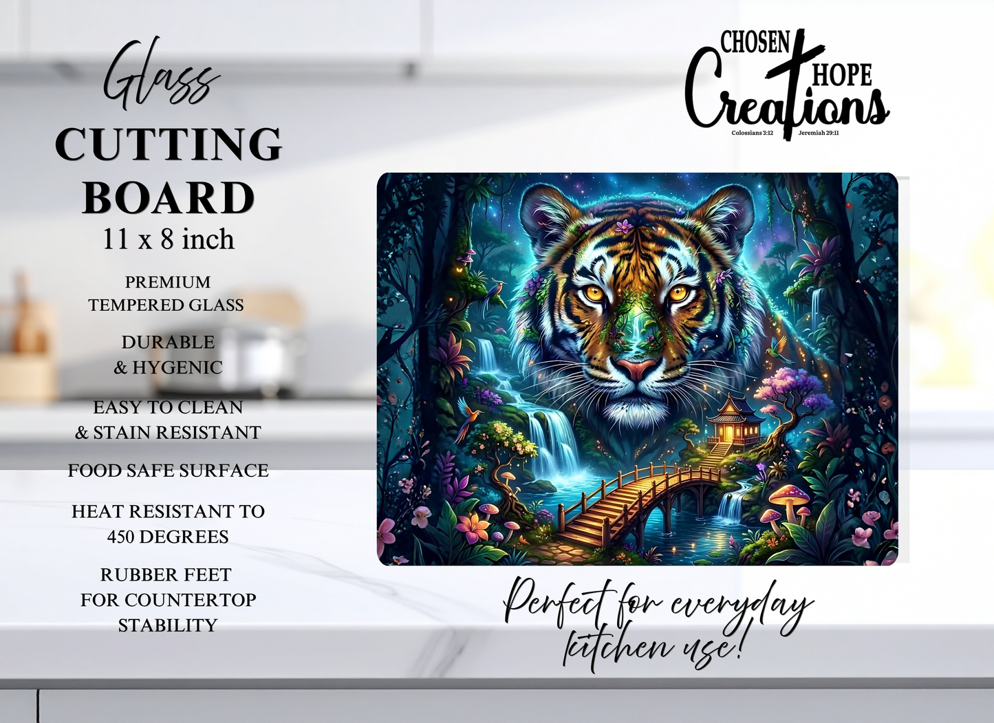 Tiger Fantasy – 8x11 Tempered Glass Cutting Board