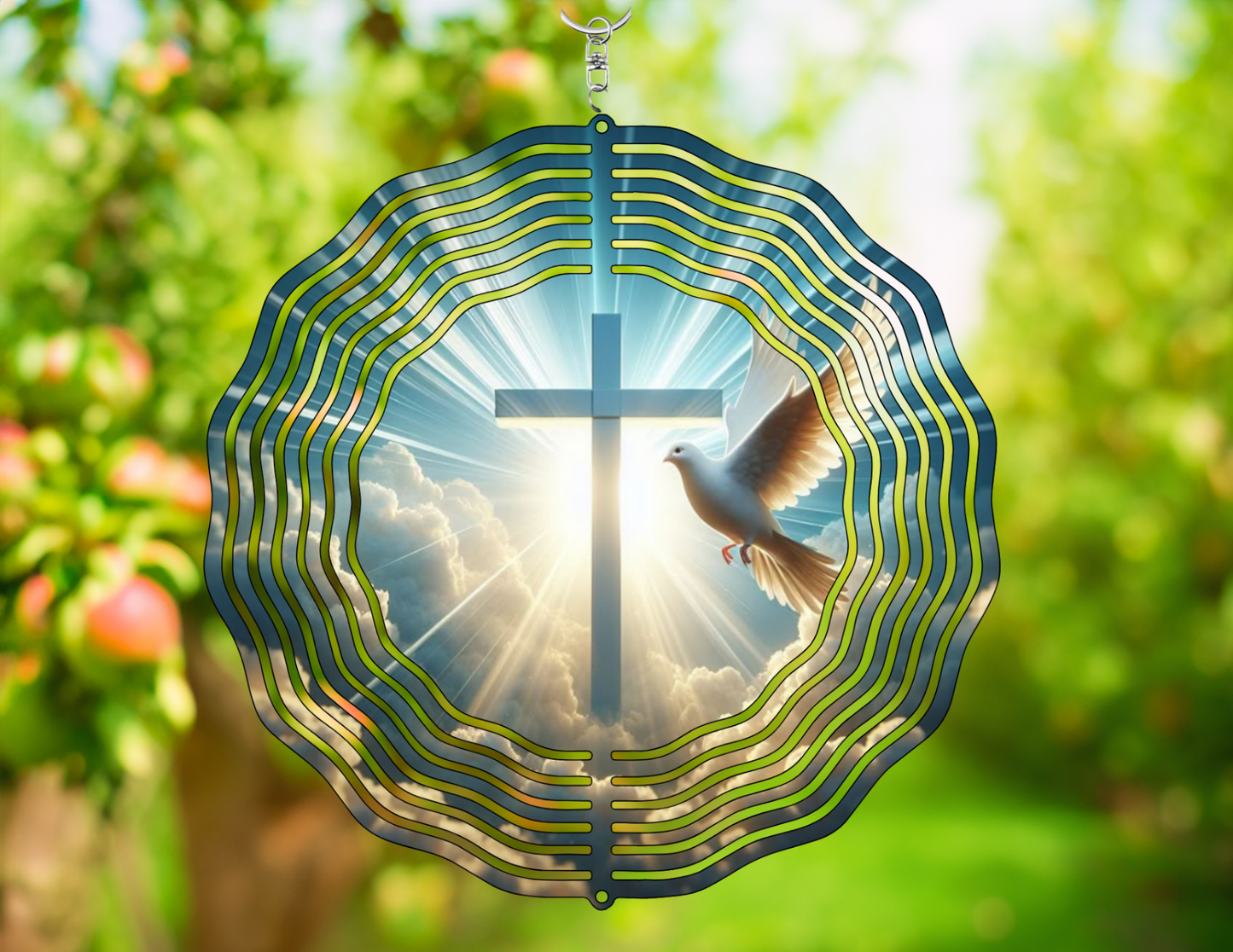 Cross and Dove Wind Spinner