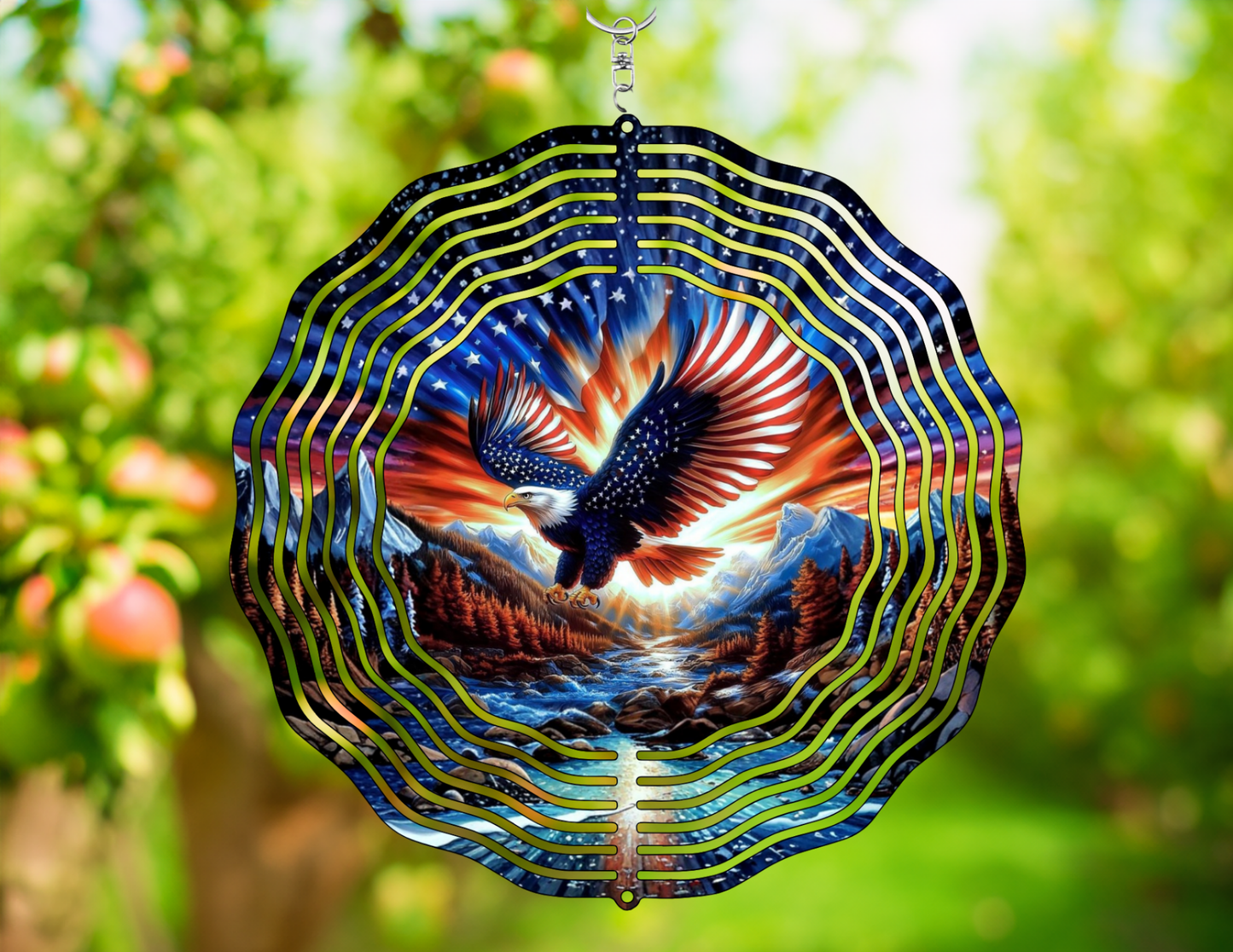 Patriotic Eagle Over Water Wind Spinner