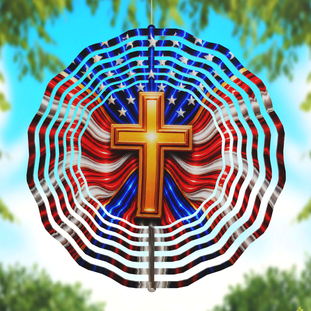 Patriotic Cross Faith Wind Spinner