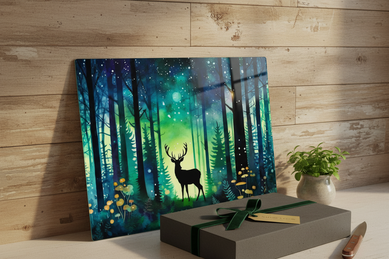 Aurora Forest Stag Tempered Glass Cutting Board – 8×11