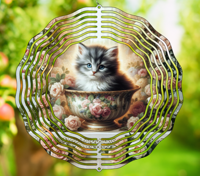 Kitten in Teacup Wind Spinner