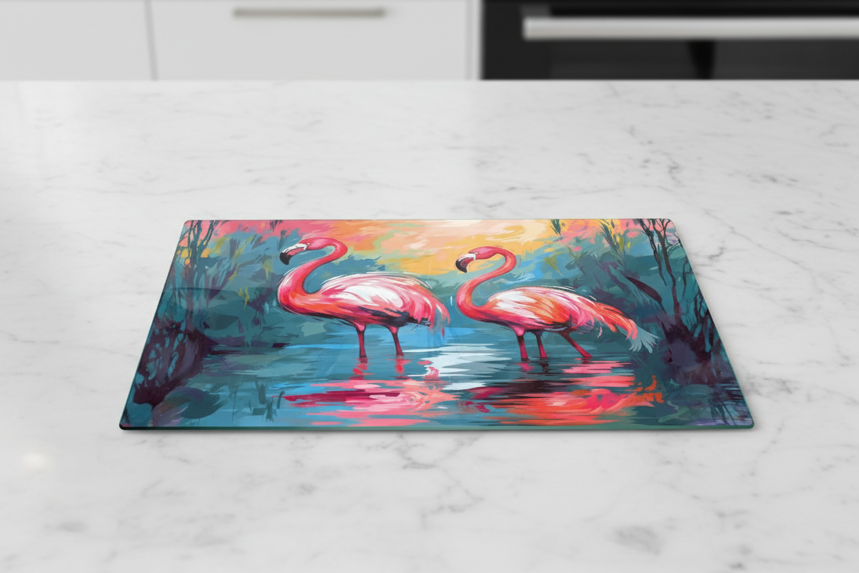 Flamingo Duo Tempered Glass Cutting Board – 8×11