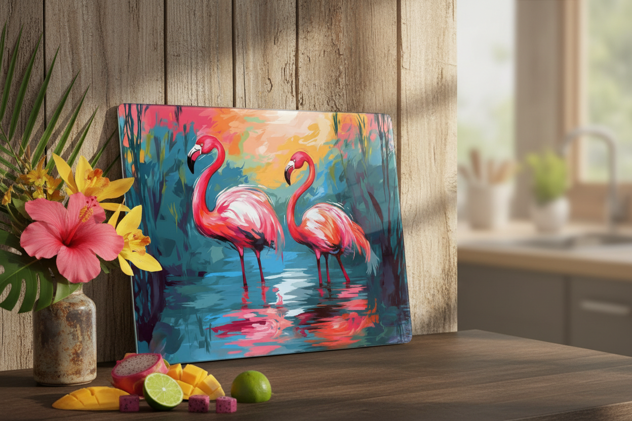 Flamingo Duo Tempered Glass Cutting Board – 8×11