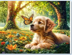 Golden Retriever Puppy & Butterfly Meadow Tempered Glass Cutting Board – 8×11