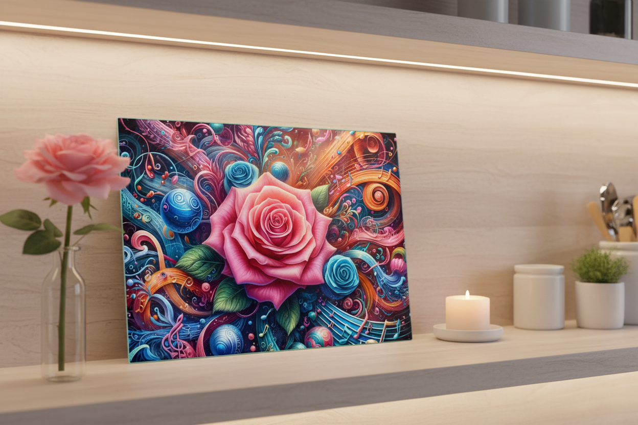Rose & Music Tempered Glass Cutting Board – 8×11