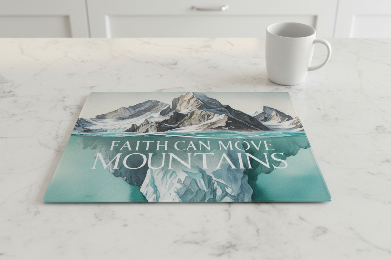 Faith Can Move Mountains Tempered Glass Cutting Board - 8x11