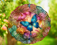 Teal Butterfly Floral Wind Spinner