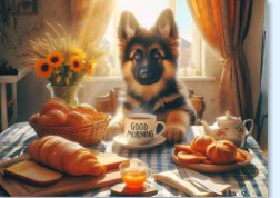 German Shepherd Puppy Breakfast Tempered Glass Cutting Board – 8×11