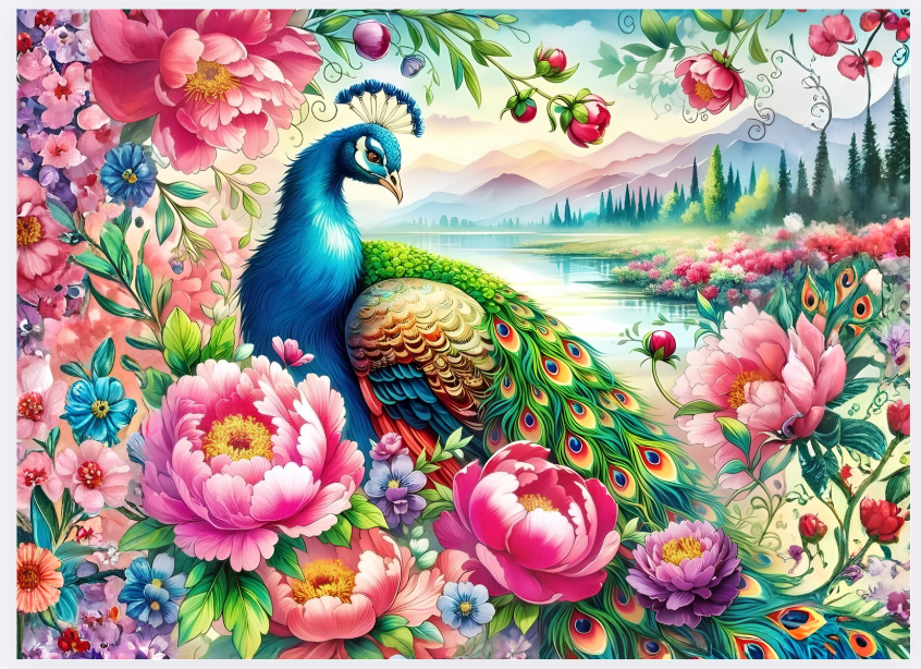 Peacock Peony Garden Tempered Glass Cutting Board – 8×11