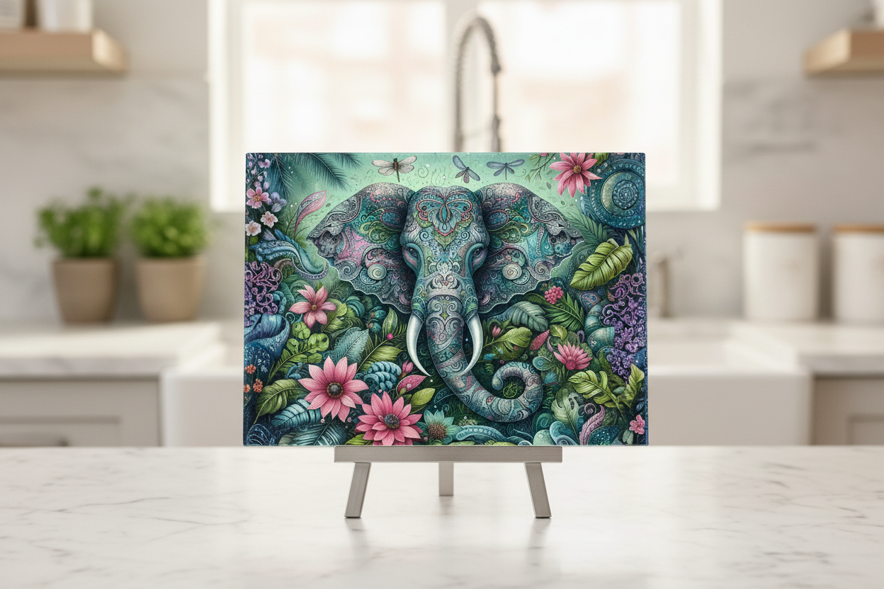 Ornate Elephant Mandala – 8x11 Tempered Glass Cutting Board
