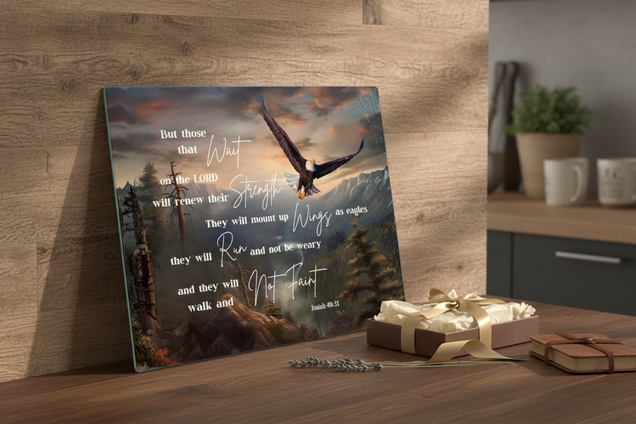 Isaiah 40:31 Soaring Eagle Tempered Glass Cutting Board – 8×11