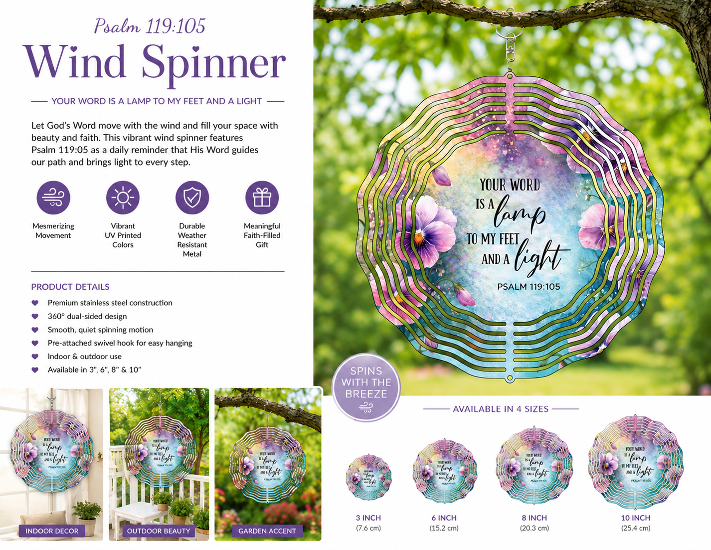 Psalm 119:105 Wind Spinner – Your Word is a Lamp to My Feet