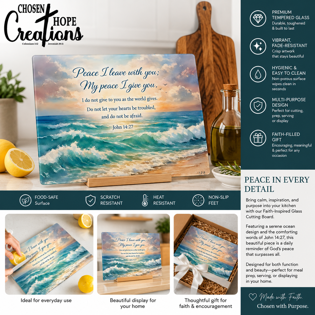 Peace I Leave With You - Tempered Glass Cutting Board