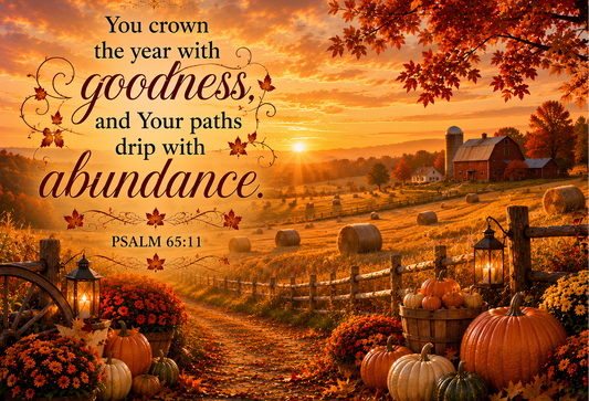 Psalm 65:11 Autumn Harvest Farm Tempered Glass Cutting Board | 11" x 8" | Christian Fall Kitchen Décor Gift