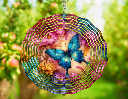 Teal Butterfly Floral Wind Spinner