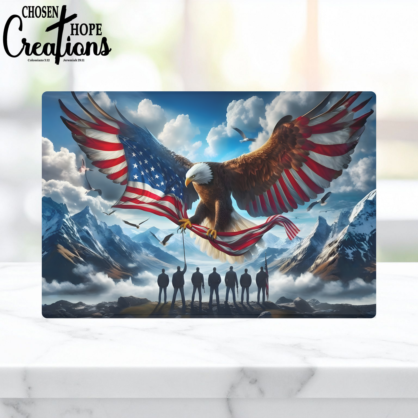 Eagle Over Veterans Patriotic Glass Cutting Board