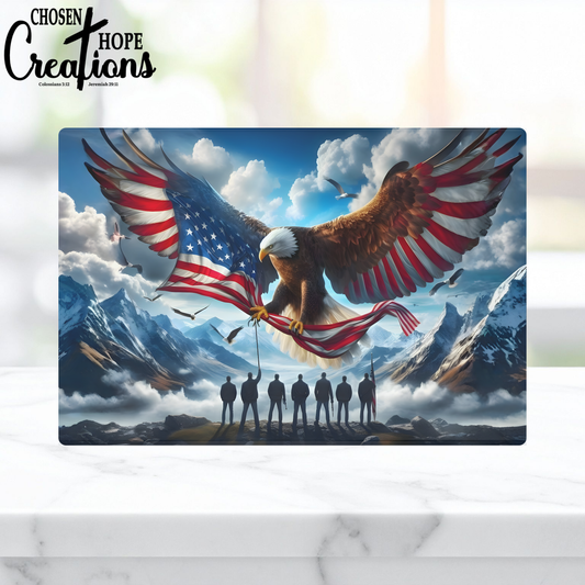 Eagle Over Veterans Patriotic Glass Cutting Board