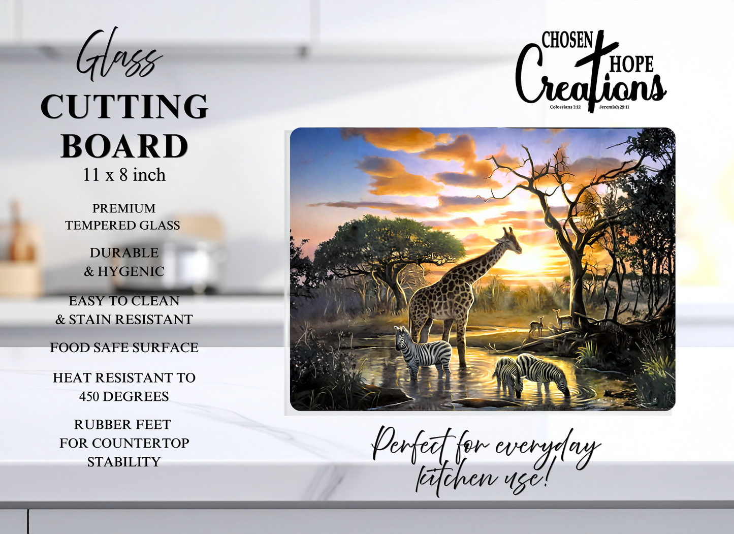 Safari Watering Hole at Sunset – 8x11 Tempered Glass Cutting Board
