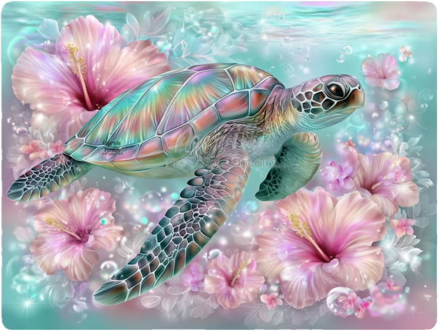 Sea Turtle Hibiscus Tempered Glass Cutting Board – 8×11
