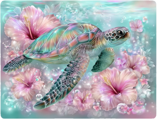 Sea Turtle Hibiscus Tempered Glass Cutting Board – 8×11