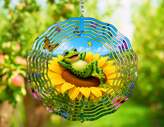 Frog on Sunflower Wind Spinner