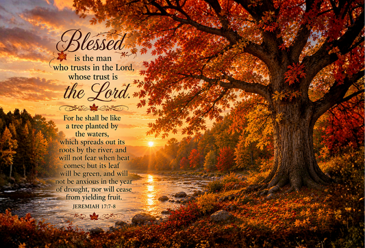 Jeremiah 17:7–8 Autumn Tree Tempered Glass Cutting Board | 11" x 8" | Christian Kitchen Décor Gift
