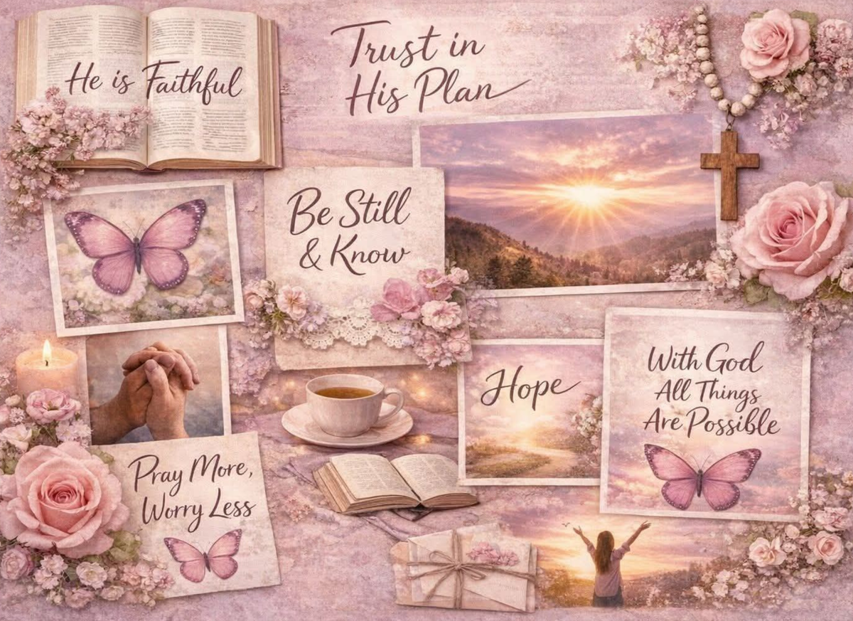 Faith & Flowers Glass Cutting Board | Scripture Quote Collage