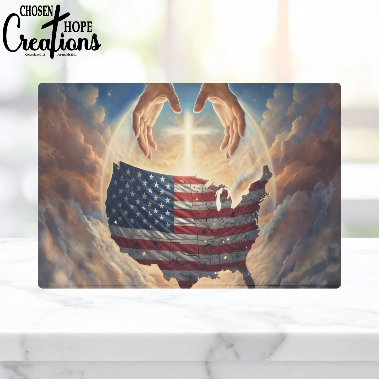 One Nation Under God Patriotic Glass Cutting Board