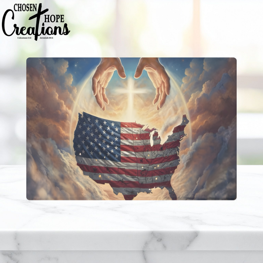 One Nation Under God Patriotic Glass Cutting Board