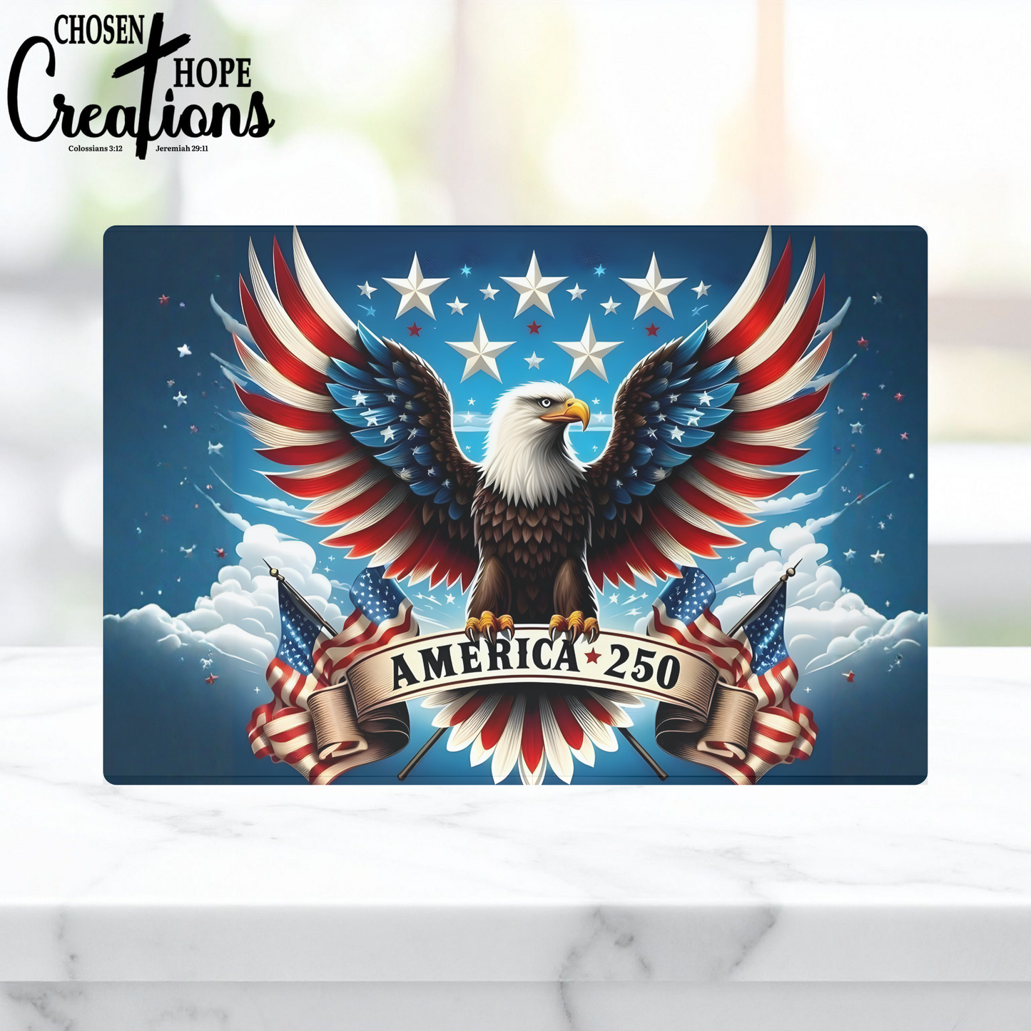 America 250 Patriotic Eagle Glass Cutting Board