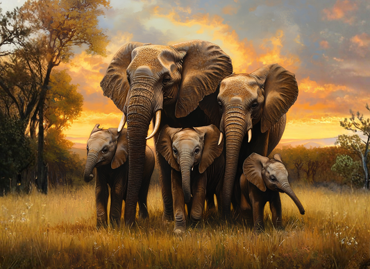 Elephant Family Sunset – 8x11 Tempered Glass Cutting Board