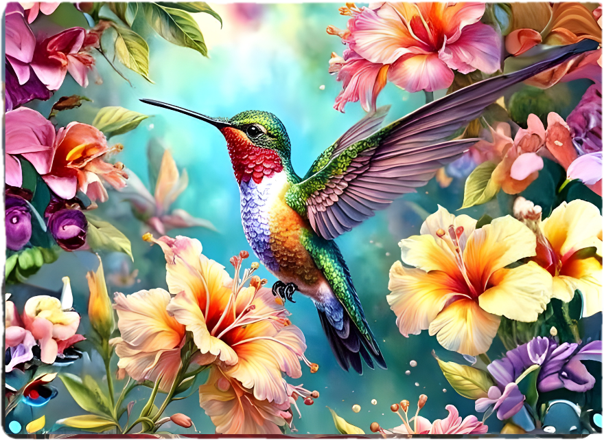 Ruby-Throated Hummingbird Hibiscus Tempered Glass Cutting Board - 8x11