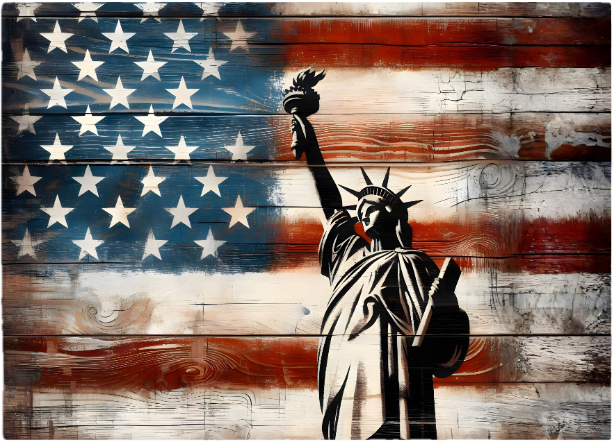 Statue of Liberty Rustic American Flag Tempered Glass Cutting Board – 8×11