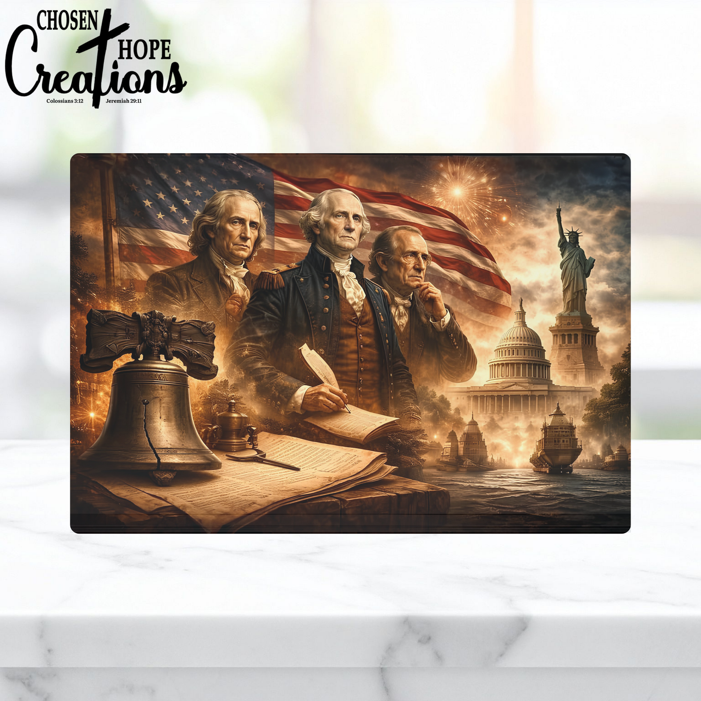 Founding Fathers Legacy Patriotic Glass Cutting Board
