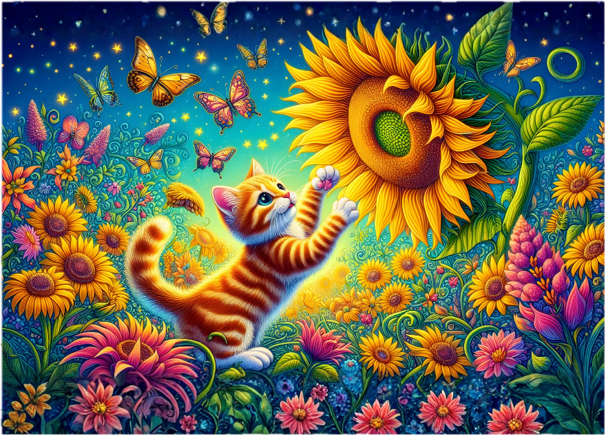 Kitten Sunflower Garden Tempered Glass Cutting Board – 8×11