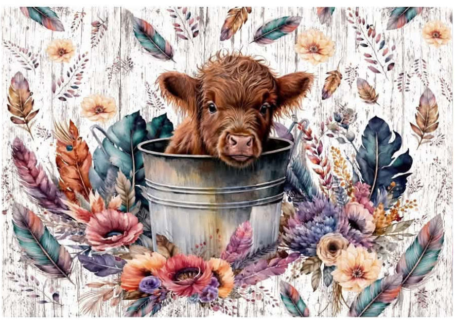 Baby Highland Cow Boho Tempered Glass Cutting Board – 8×11