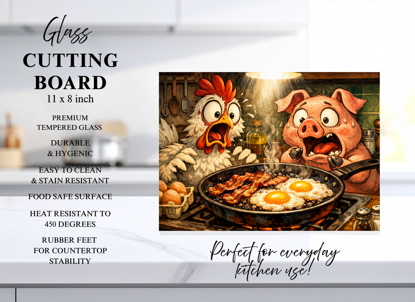 Chicken & Pig Tempered Glass Cutting Board – 8×11