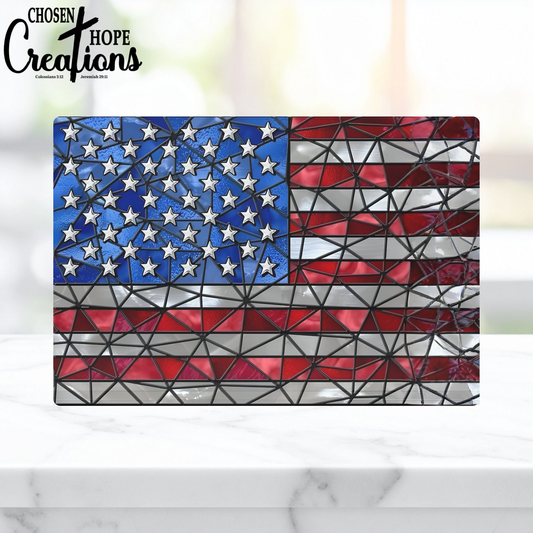 Mosaic American Flag Patriotic Glass Cutting Board