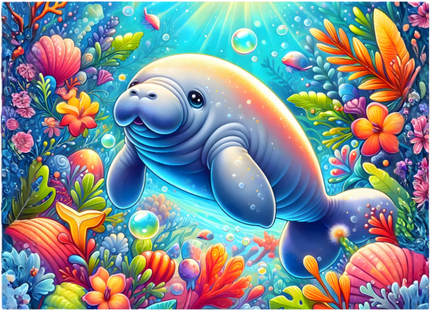 Whimsical Manatee Tempered Glass Cutting Board – 8×11
