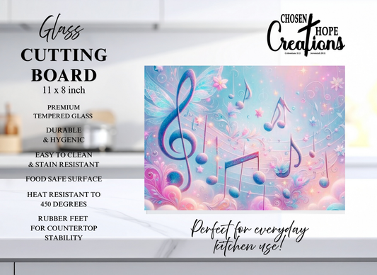 Psalm 103:1 Musical Notes Tempered Glass Cutting Board – 8×11