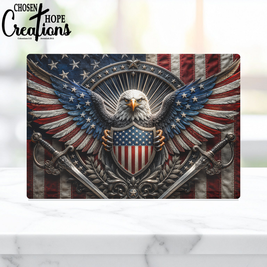 American Eagle Shield Patriotic Glass Cutting Board