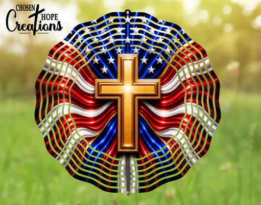 Patriotic Cross Faith Wind Spinner