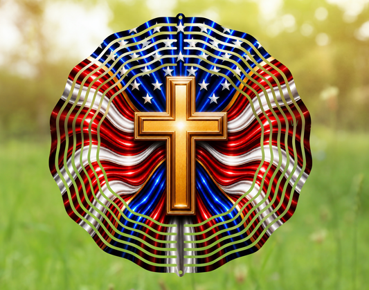 Patriotic Cross Faith Wind Spinner