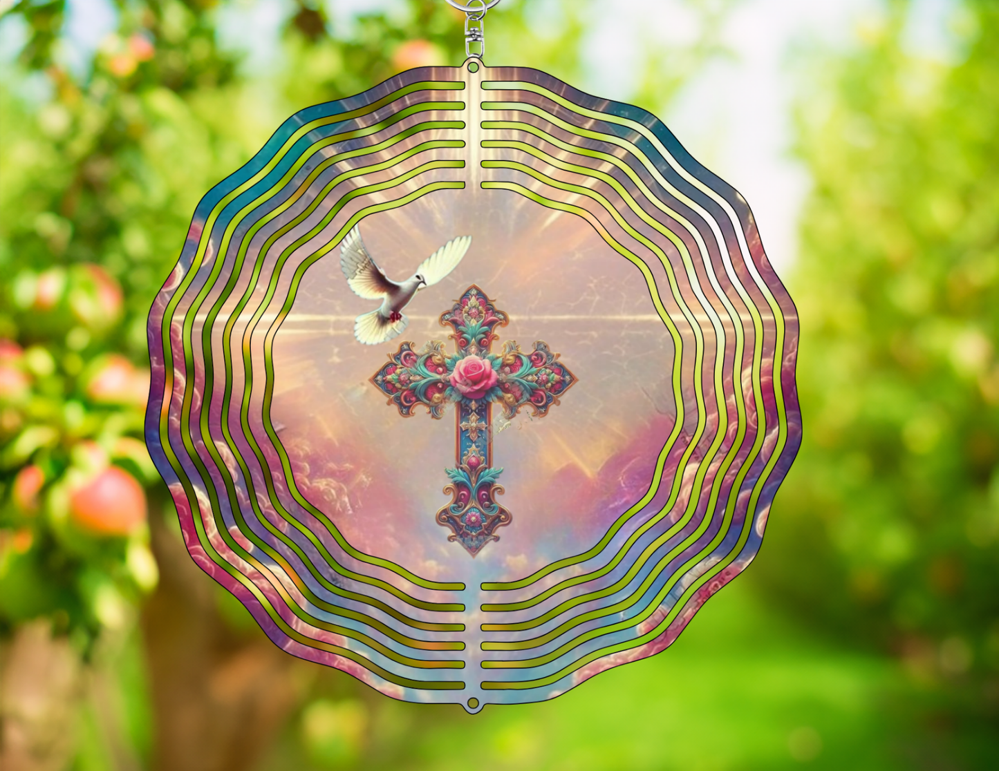 Jeweled Cross Dove Wind Spinner
