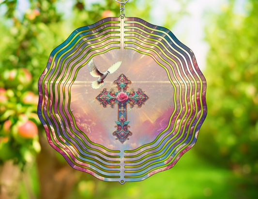 Jeweled Cross Dove Wind Spinner