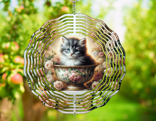 Kitten in Teacup Wind Spinner